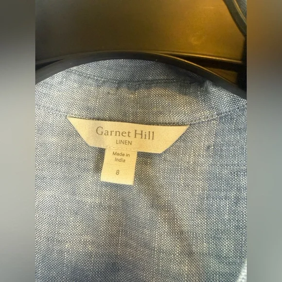 Garnet Hill size 8 linen Casual Blue Button-Up Dress. A652 - Picture 2 of 7